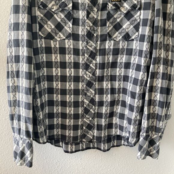 Vintage Diesel Button Down Shirt Western Snap Black Plaid Long Sleeve Medium - Picture 6 of 10